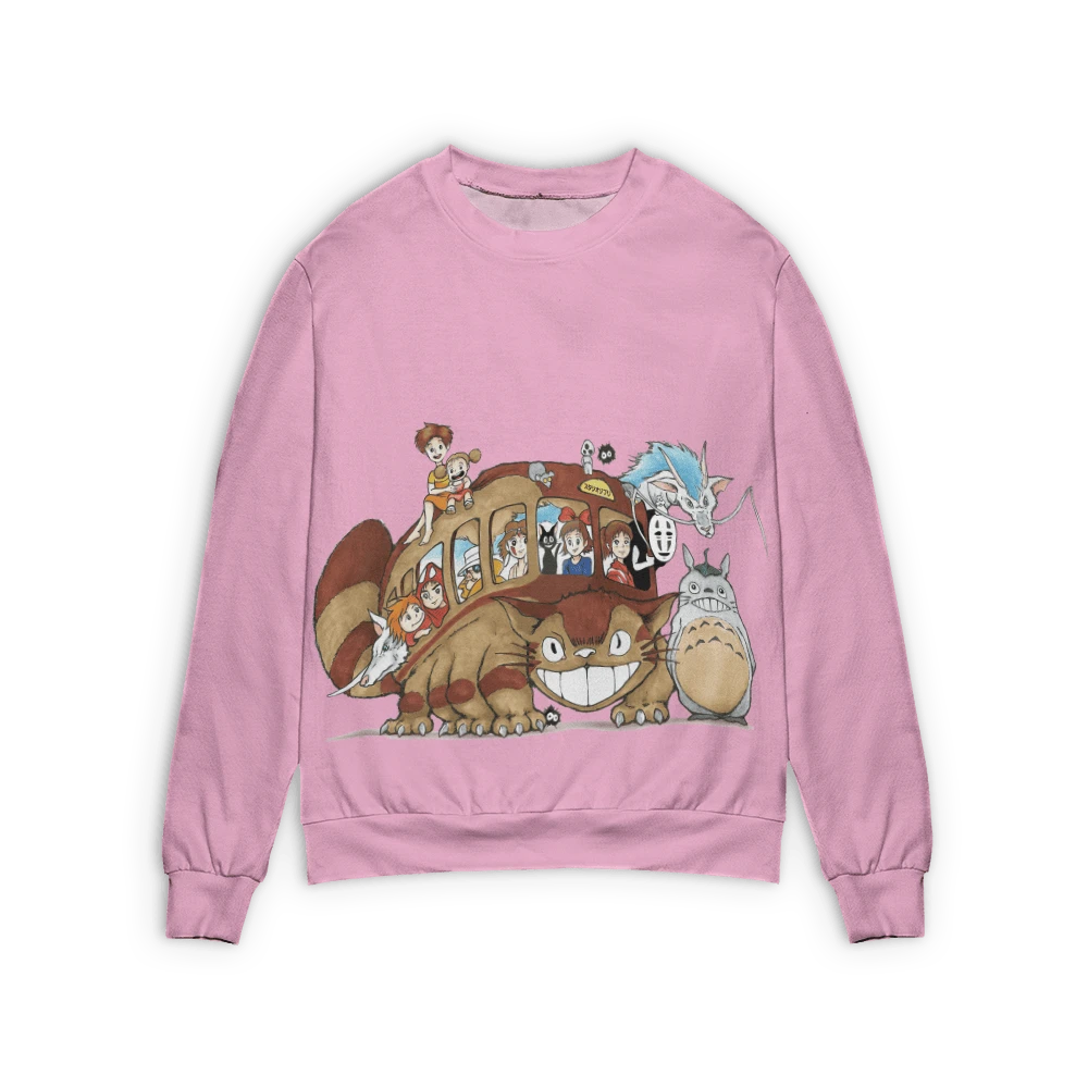 Ghibli Characters On Cat Bus 3D Sweater 1 Ghibli Characters On Cat Bus 3D Sweater