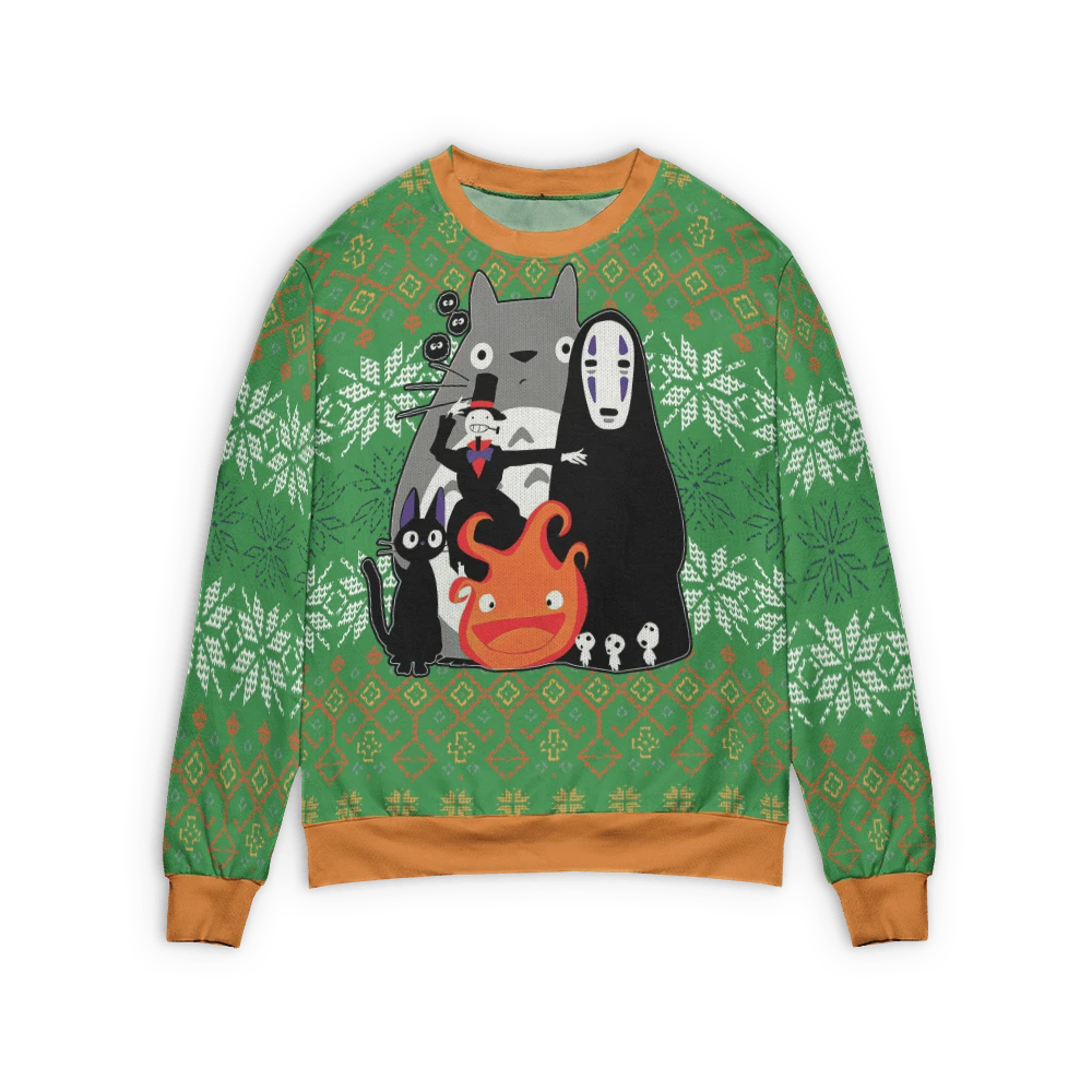 Ghibli Chibi Ugly Christmas Sweater Style 2 1 Ghibli Chibi Ugly Christmas Sweater Style 2