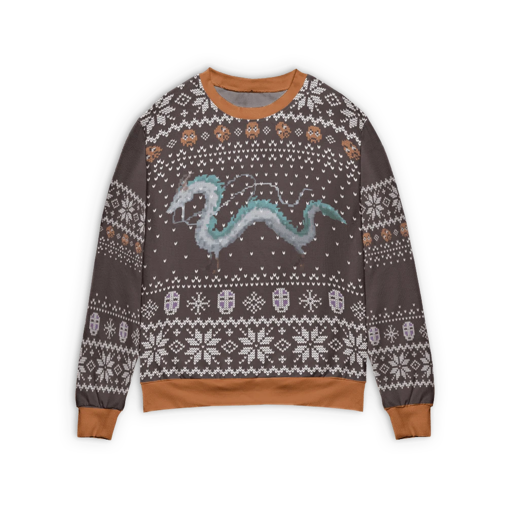 Spirited Away Haku Dragon Ugly Christmas Sweater Style 2 1 Spirited Away Haku Dragon Ugly Christmas Sweater Style 2