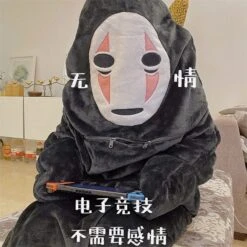 Spirited Away No Face Man Flannel Cosplay Costume -Ghibli Anime Spirited Away Kigurumi Pajamas No Face Man Plush Winter Flannel Adult Cartoon Anime Cosplay Costume 1.jpg Q90 1.jpg 1