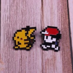 Pokemon Ash Ketchum And Pikachu 8 Bit Badge Pins -Ghibli Ash Ketchum Pikachu enamel pin pixel 8 bit badge classic Pokemon games brooch Let s go 2
