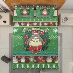 My Neighbor Totoro Green Christmas Bedding -Ghibli BEDSET 605 MOCKUP 2