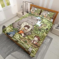 Totoro And The Girls Quilt Bedding Set -Ghibli BEDSET 651 MOCKUP 3