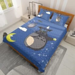 Umbrella Totoro Quilt Bedding Set -Ghibli BEDSET 653 MOCKUP 3