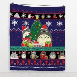My Neighbor Totoro Blue Christmas Quilt Blanket -Ghibli BLANKET 606 MOCKUP 3