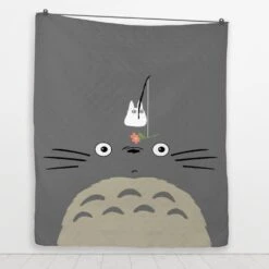 Gray Totoro Quilt Blanket -Ghibli BLANKET 647 MOCKUP 3