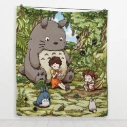 Totoro And The Girls Quilt Blanket -Ghibli BLANKET 651 MOCKUP 3