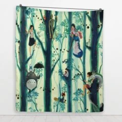 Totoro And Friends In The Jungle Quilt Blanket -Ghibli BLANKET 655 MOCKUP 3