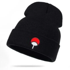 Naruto Uchiha Family Logo Beanie 2 Colors -Ghibli Japanese Anime Naruto Winter Knitted Hats Uchiha Family Logo Embroidery Warm Skullies Beanie Skiing Knit Hats 3