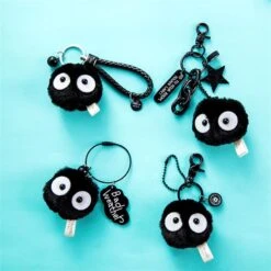 Spirited Away Soot Sprites Plush Keychain With Accessories -Ghibli Plush Keychains Spirited Away Miyazaki Hayao Totoro Small Pedants Briquette Black Carbon Coal Ball Elf Doll 2