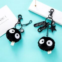 Spirited Away Soot Sprites Plush Keychain With Accessories -Ghibli Plush Keychains Spirited Away Miyazaki Hayao Totoro Small Pedants Briquette Black Carbon Coal Ball Elf Doll