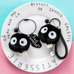 Spirited Away Soot Sprites Plush Keychain With Accessories -Ghibli Plush Keychains Spirited Away Miyazaki Hayao Totoro Small Pedants Briquette Black Carbon Coal Ball Elf Doll 3