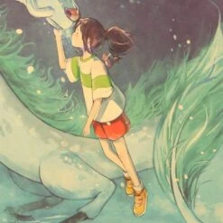 Spirited Away Chihiro And Haku Kraft Paper Poster -Ghibli TIE LER Famous Hayao Miyazaki Anime Movie Spirited Away Kraft Paper Poster Decorative Painting Wall Stickers 2