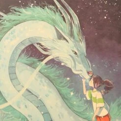 Spirited Away Chihiro And Haku Kraft Paper Poster -Ghibli TIE LER Famous Hayao Miyazaki Anime Movie Spirited Away Kraft Paper Poster Decorative Painting Wall Stickers 3