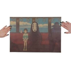 Spirited Away No Face And Chihiro Retro Poster -Ghibli TIE LER Spirited Away No Face Man Classic Cartoon Film Kraft Paper Bar Poster Retro Wall 1
